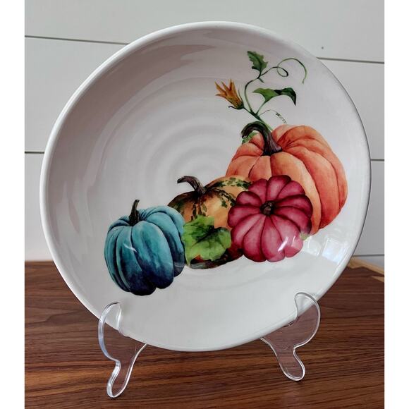 Ceramica Cuore Ivory Pasta Bowl Multicolored Pumpkins 9” Replacement Italy - Picture 2 of 8